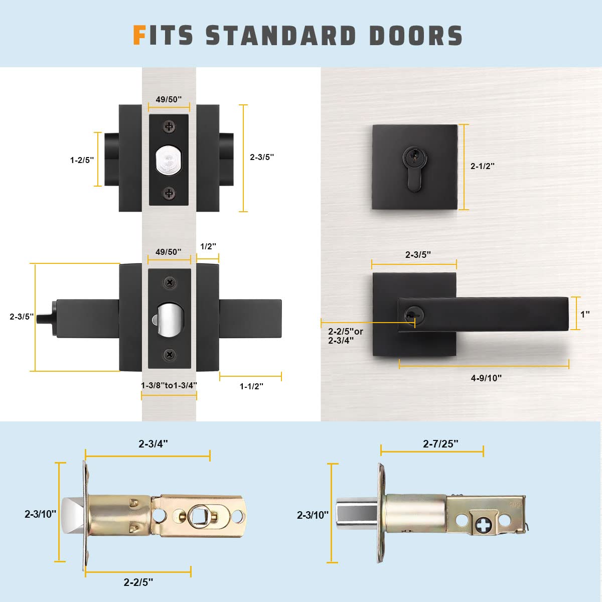 10 Pack Heavy Duty Keyed Entry Lever Door Handle with Double Cylinder Deadbolt Combination Set, Front Door Lever and