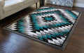 Southwest Style Area Rug with Distressed Geometric Design