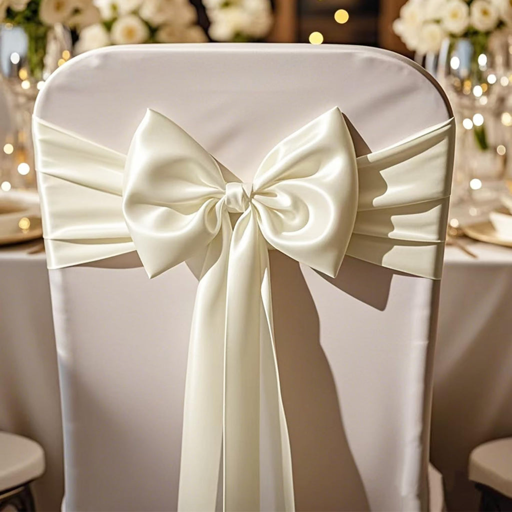 Pack of 50 Wedding Satin Chair Sashes Ivory Bows Ribbon Fabric 7x108 inches