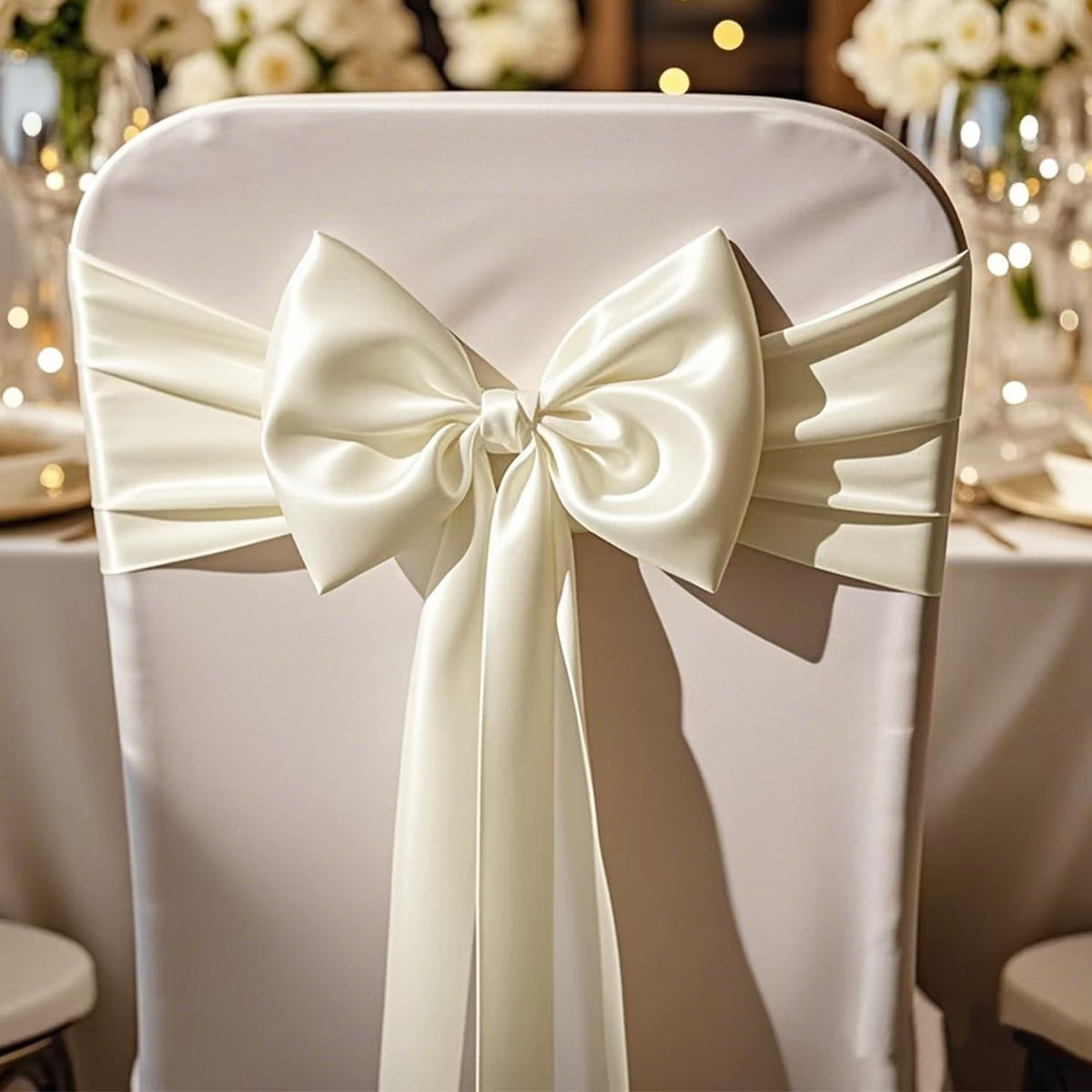 Pack of 50 Wedding Satin Chair Sashes Ivory Bows Ribbon Fabric 7x108 inches