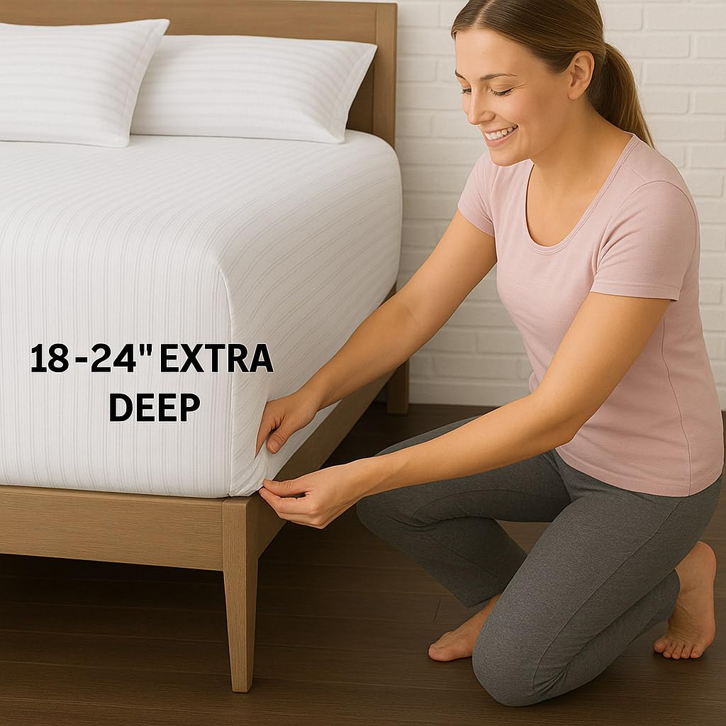 Luxury Cotton Sheets for Queen Size Bed - 400 Thread Count Egyptian Cotton Sheet Set - 15" Deep Pocket - Hotel