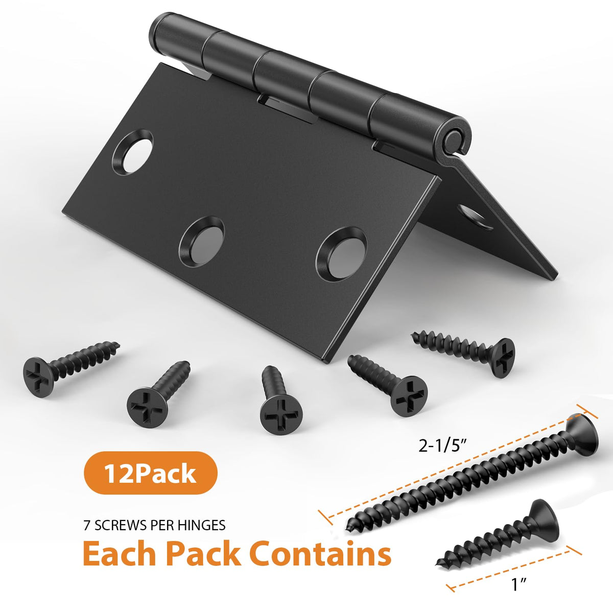 12 Pack 3.5 Inch Matte Black Door Hinges, Interior Door Hinges with Square Corner, 3 1/2" Residential Standard Black