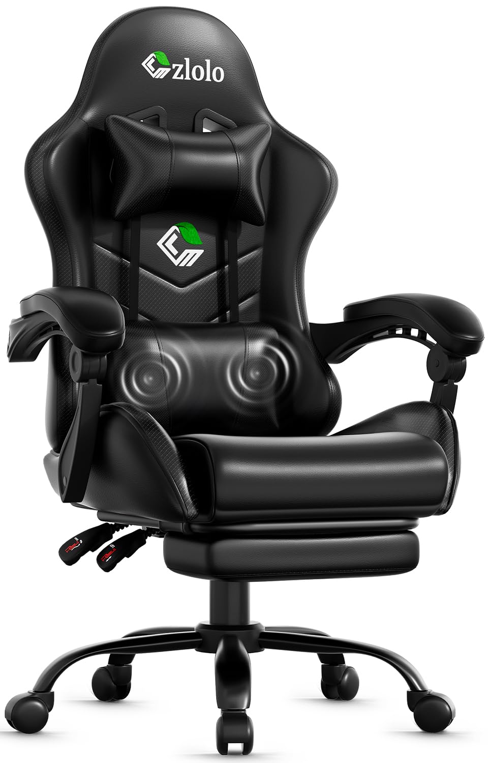 Gaming Chair with Footrest Racing Style Lumbar Support Massager Video Game Chair with Metal Legs, High Back Gamer