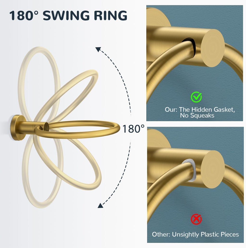 Bathroom Accessories, 4-Piece Bathroom Hardware Set - 18" Towel Bar | Brushed Gold | Towel Hooks, Towel Racks