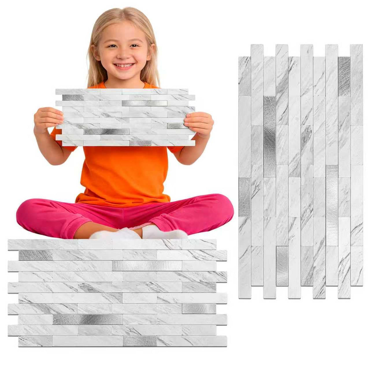 Peel and Stick Backsplash Tile Waterproof Removable PVC Wall Sticker 3D Faux Stone Marble Brick White Accent Panels