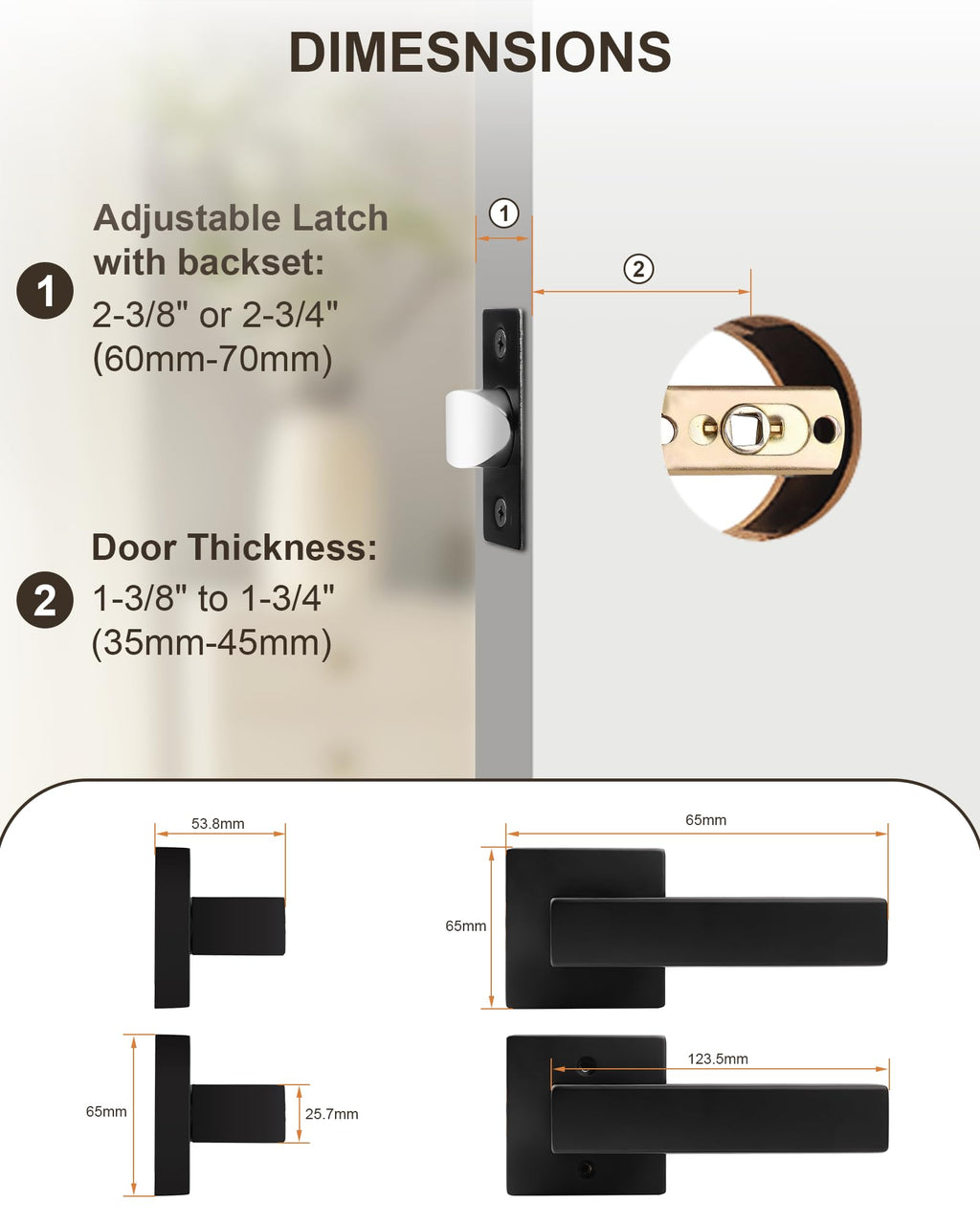 3 Pack Passage Door Handle in Matte Black,Interior Closet Door Knobs ,Non-Locking Keyless Modern Door Lever