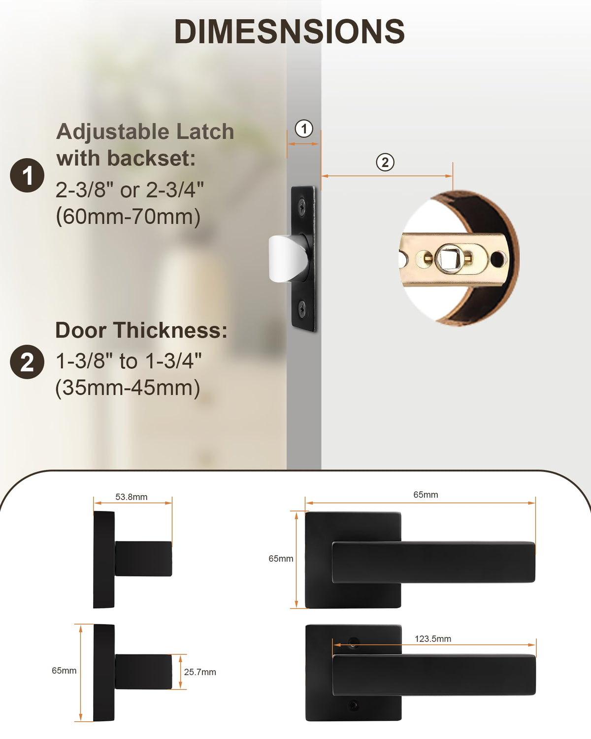 3 Pack Passage Door Handle in Matte Black,Interior Closet Door Knobs ,Non-Locking Keyless Modern Door Lever