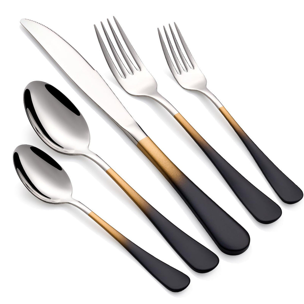 20-Piece Black Gold Silverware Set 18/0 Stainless Steel Silverware Set Black Gold Handle Cutlery Set Service for 4