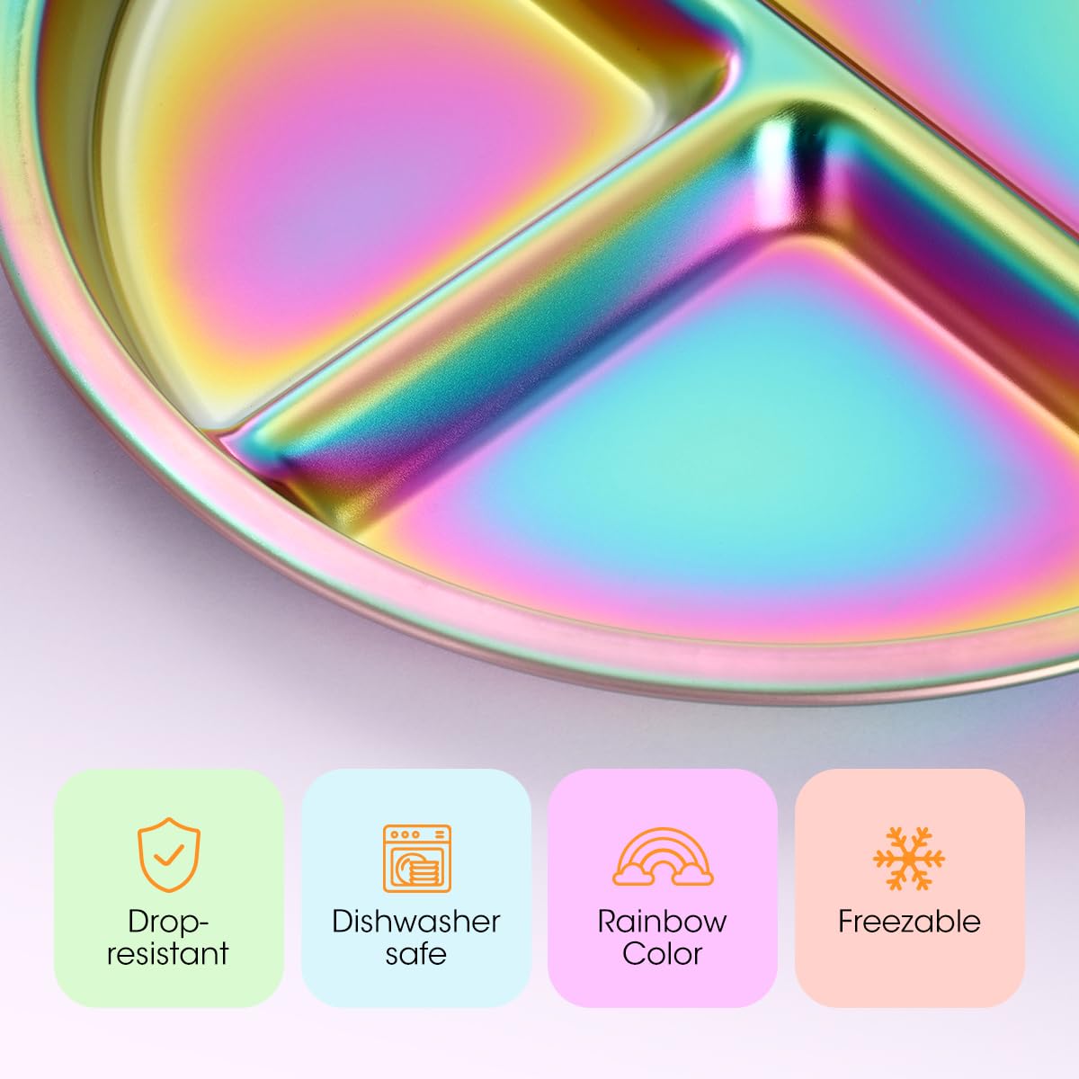 Stainless Steel Kids Plates, 4 Pack Round Divided Toddler Plates, Portion Control Plate 9 Inch