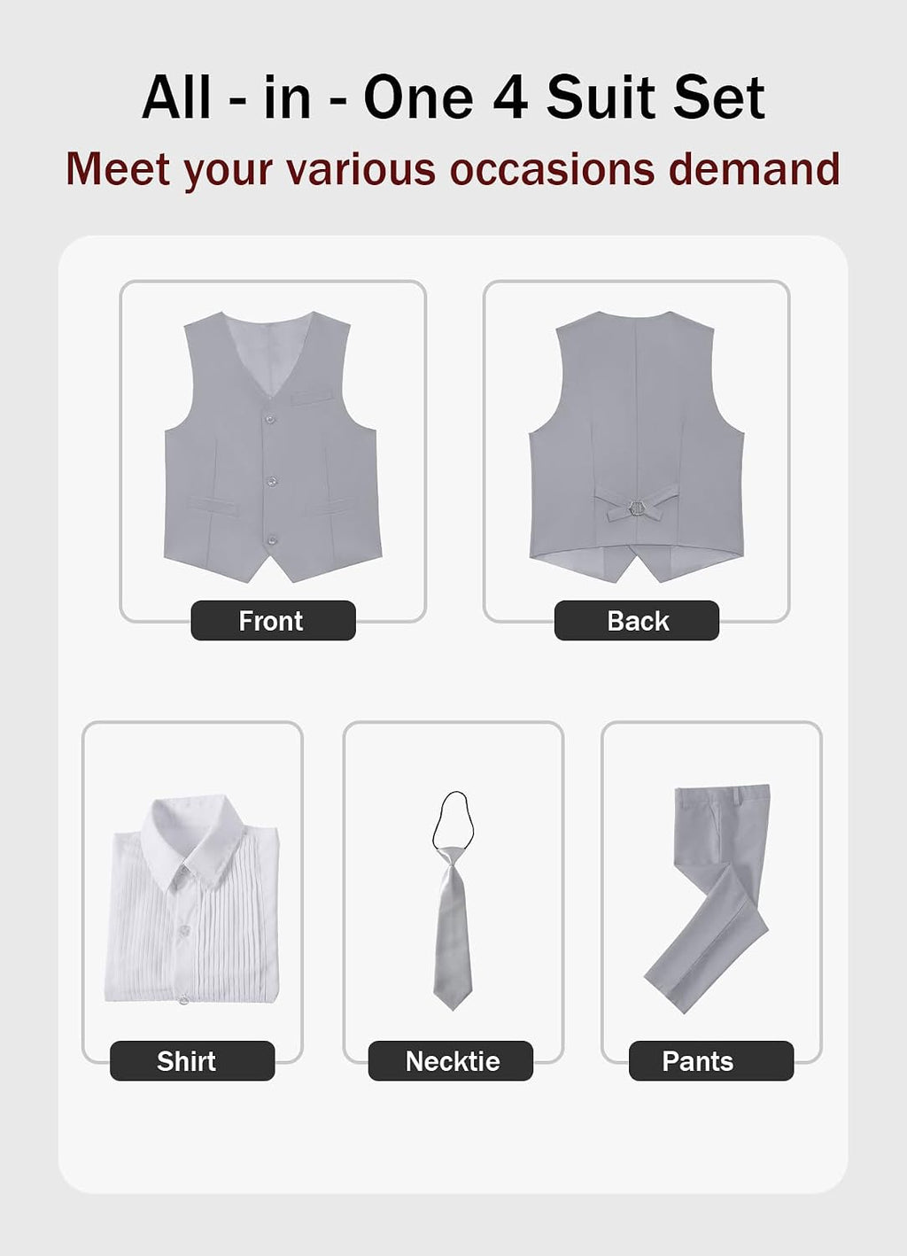 Boys Formal Suits Slim Fit Vest Pant Set for Kids Wedding Tuxedo