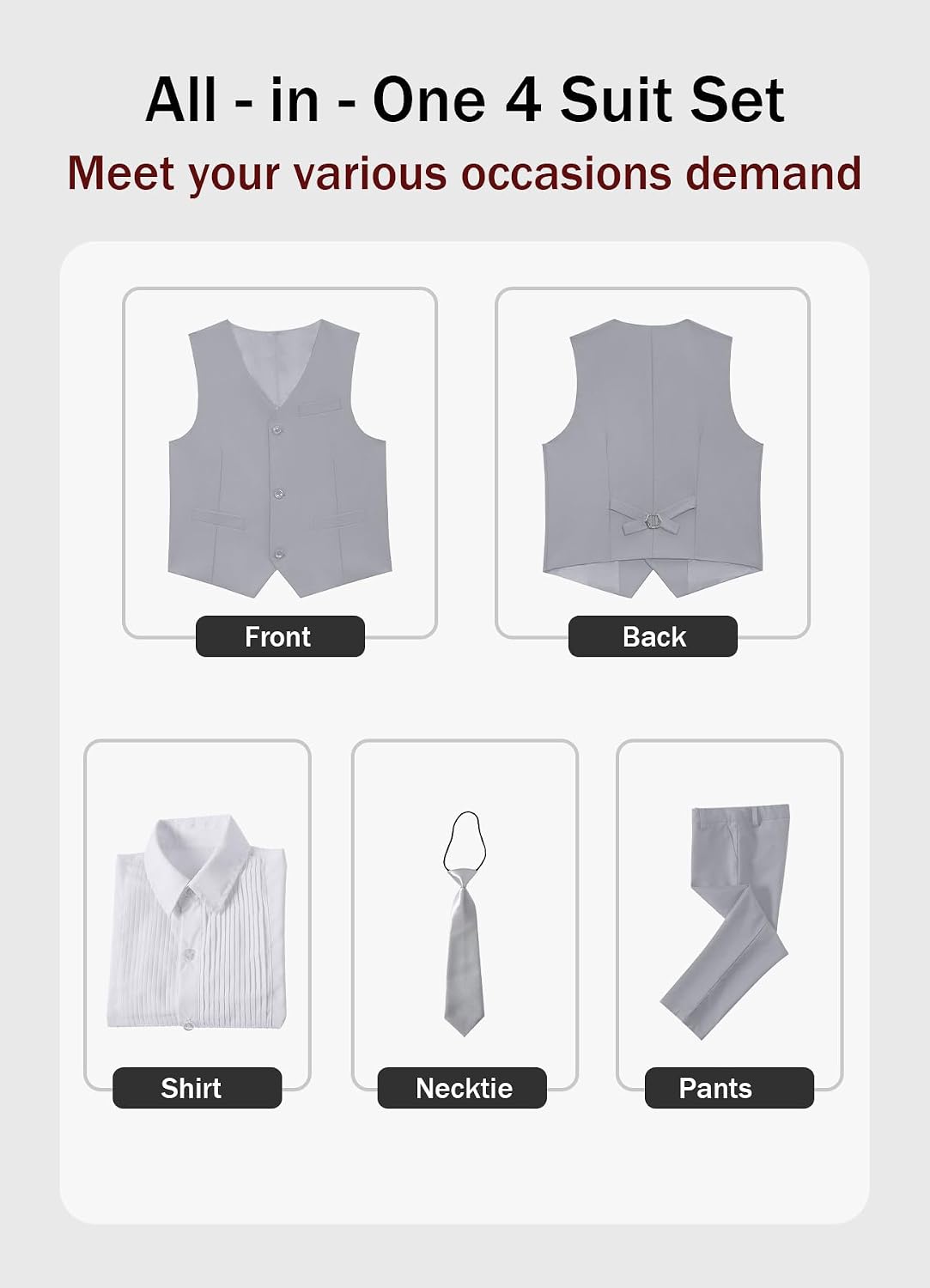 Boys Formal Suits Slim Fit Vest Pant Set for Kids Wedding Tuxedo