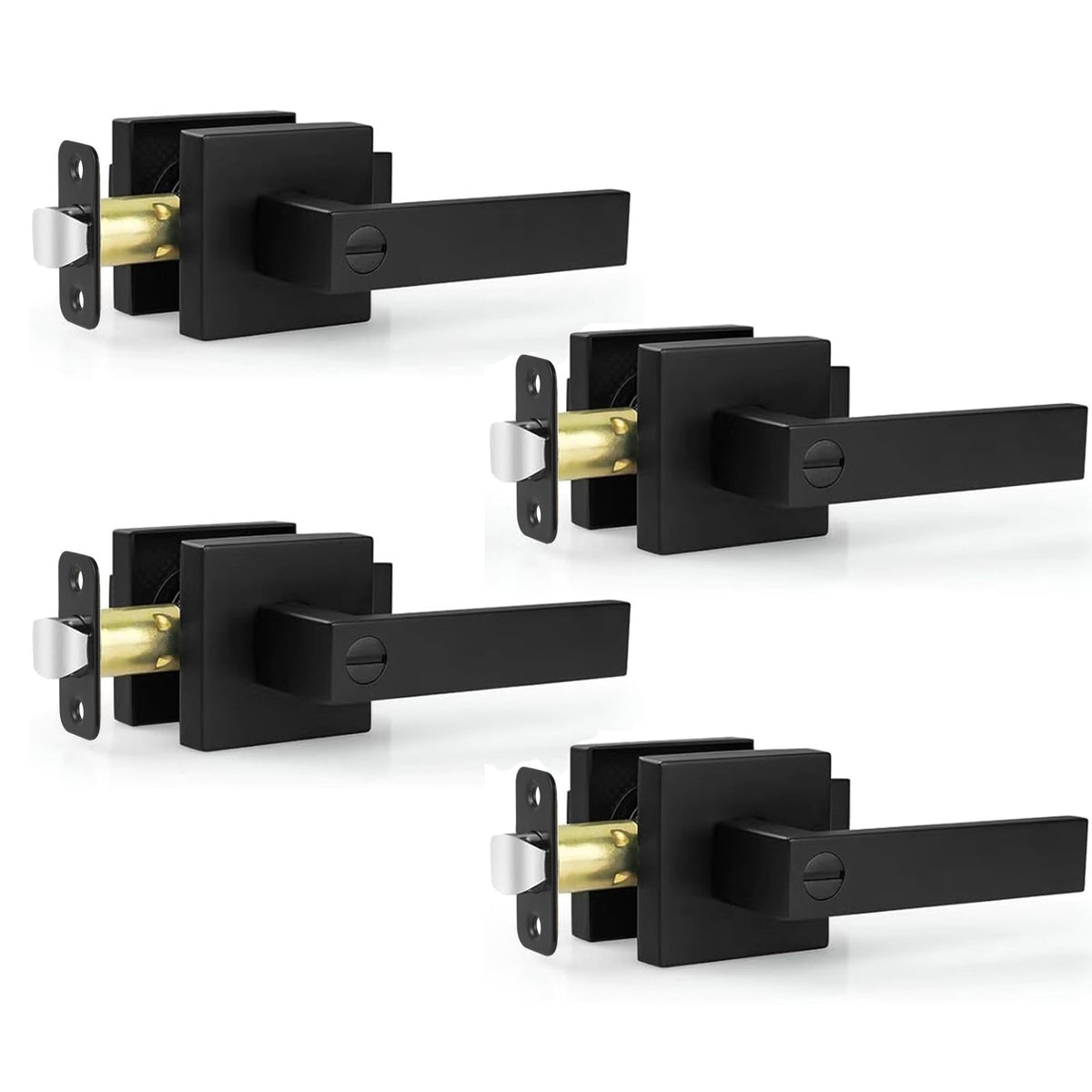 4 Pack Black Door Handles - Interior Door Knobs with Lock s, Keyless Privacy Door Levers, Heavy Duty Zinc Alloy Door