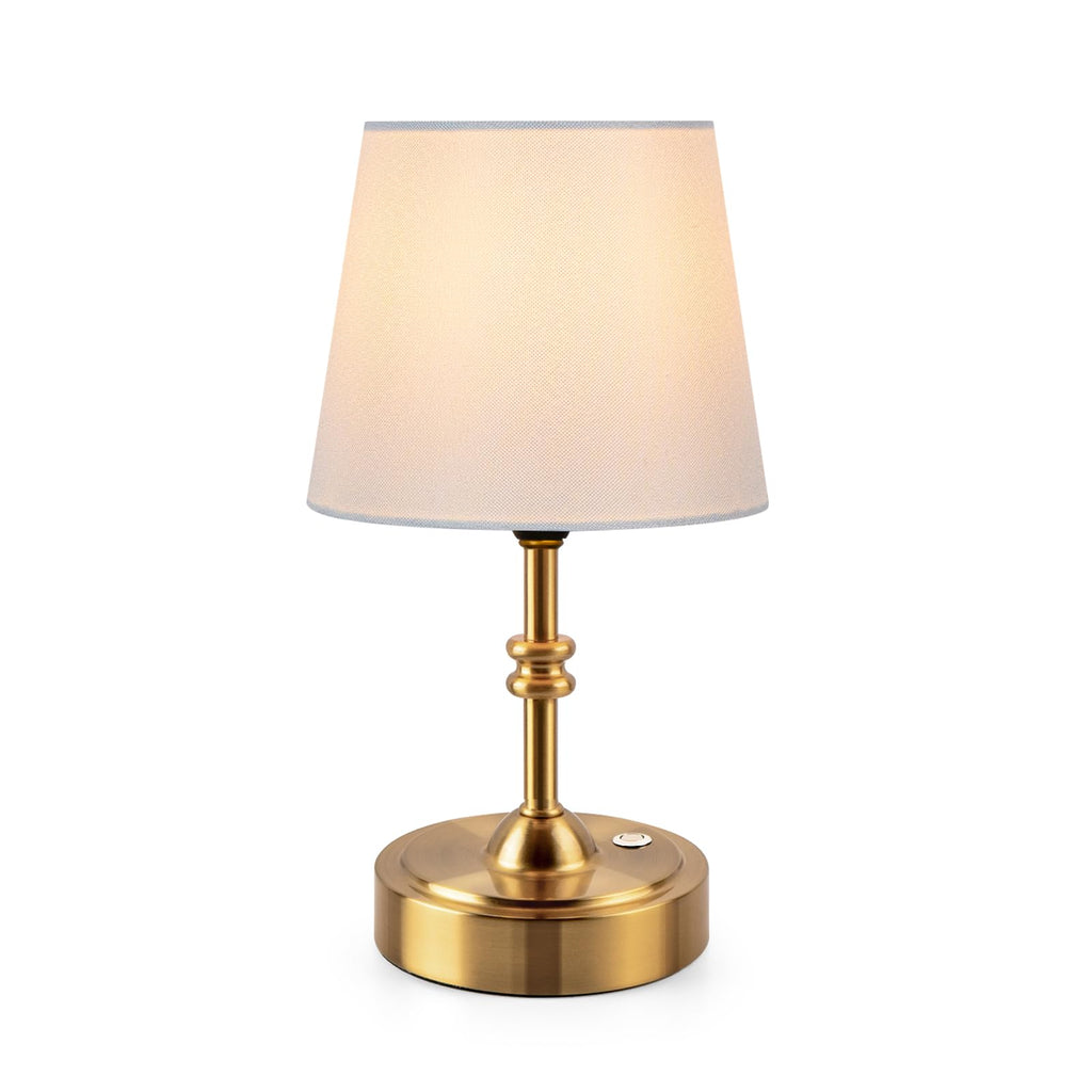 Small Cordless Lamp Dimmable-Battery Operated Table lamp, 4000mAh Rechargeable, Touch Bedside Lamp with White Fabric