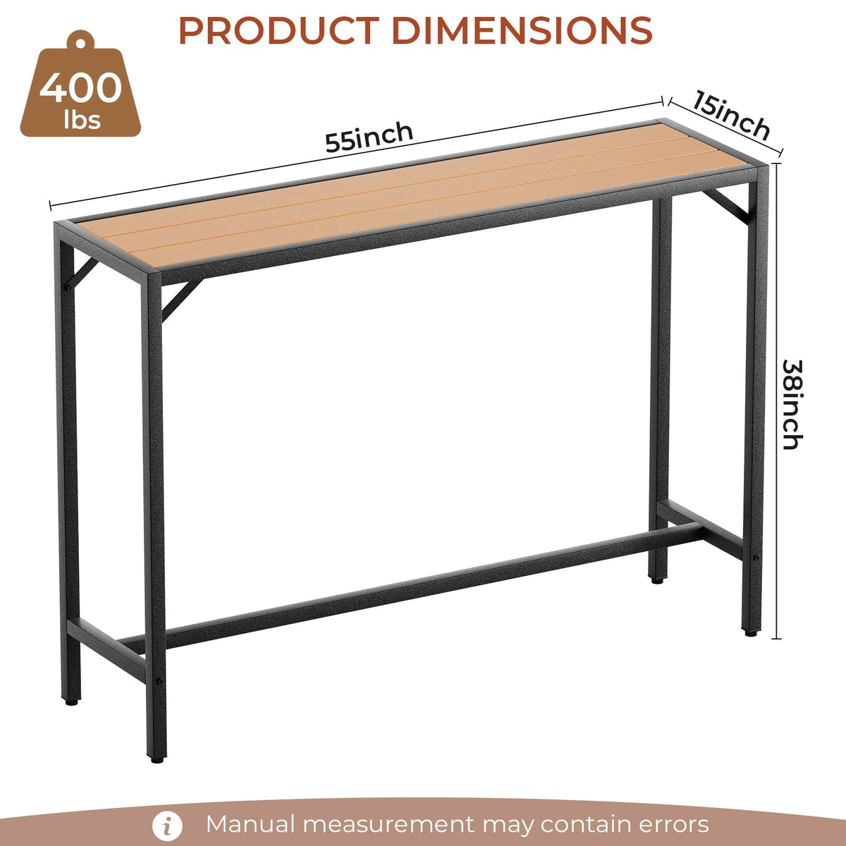 55" Patio Bar Table, Sturdy Outdoor Counter Height Table, Teak