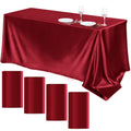 4 Pack Burgundy Satin Tablecloth 102 x 58 Inch Overlay Table Cover