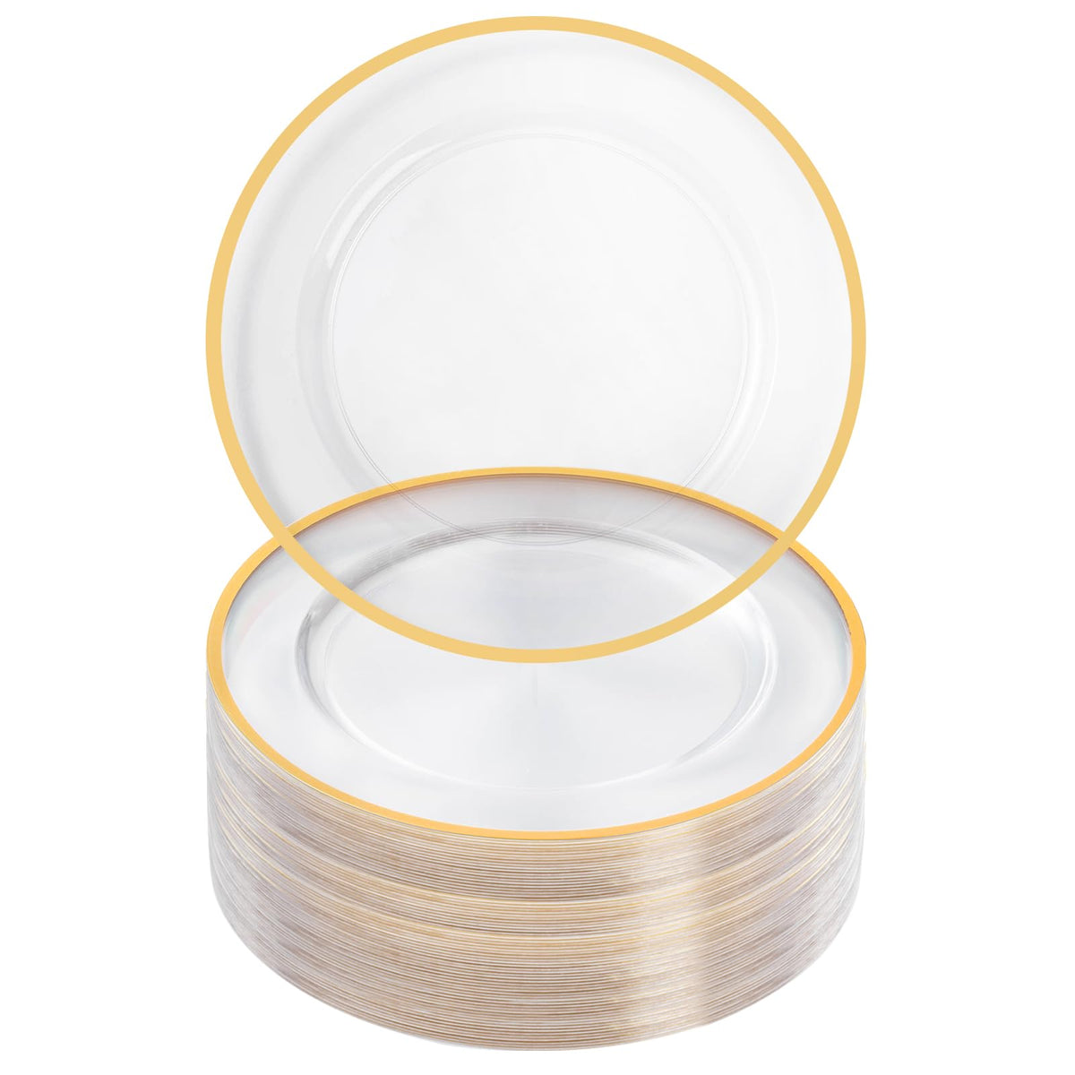 100 Pack 12 Inch Clear Charger Plates with Gold Rim