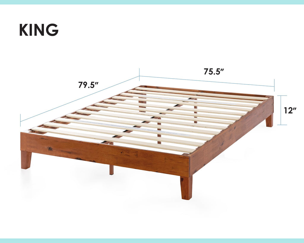Naturalista Grand - 12 Inch Solid Wood Platform Bed with Wooden Slats - No Box Spring Needed - King (Cherry)