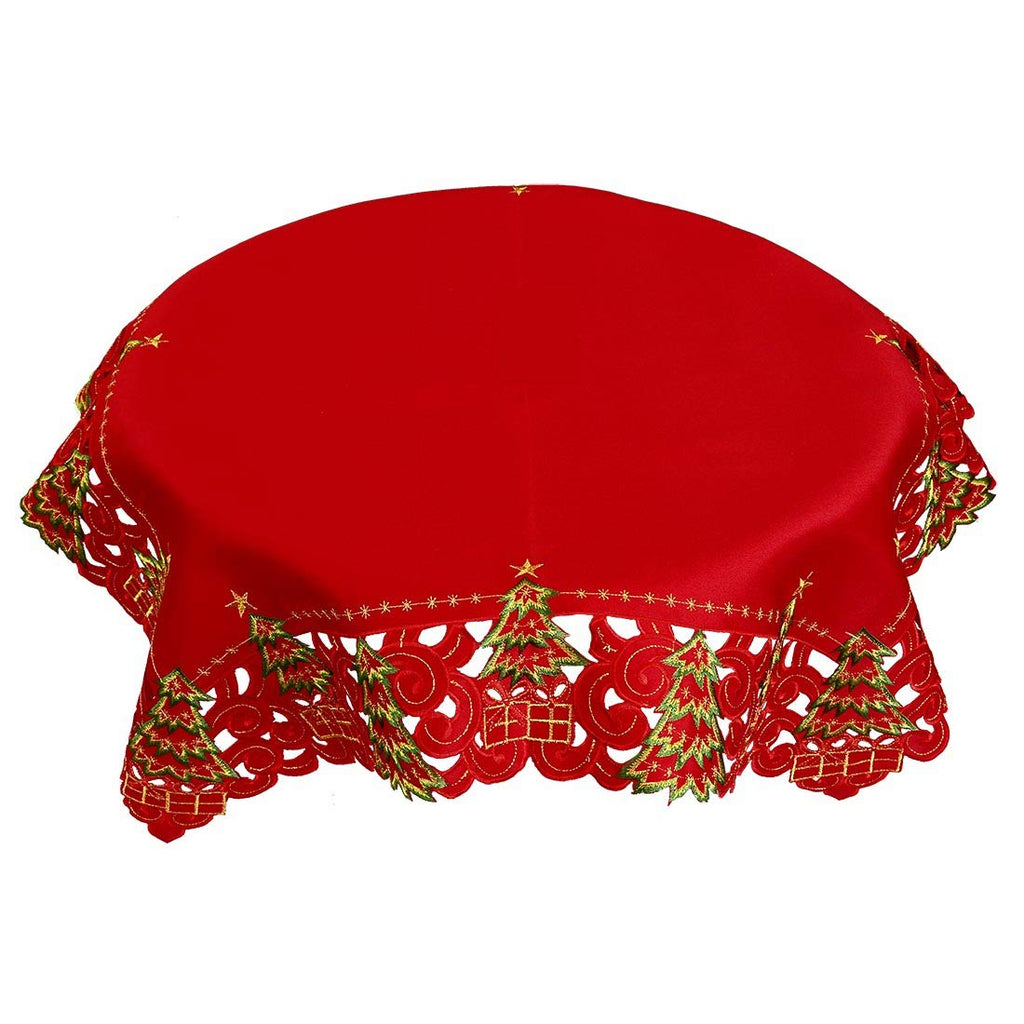 Small Christmas Holiday Red Holly Tree Tablecloth, Square 33 by 33 Inch