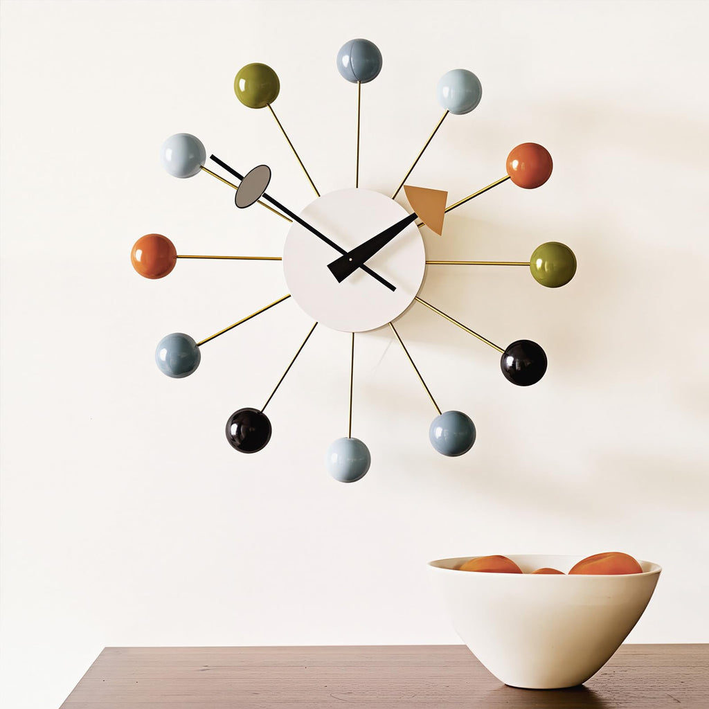 Inspired Nelson Style Modern Mid Century Retro Design Wood Wall Ball Clock Multicolor