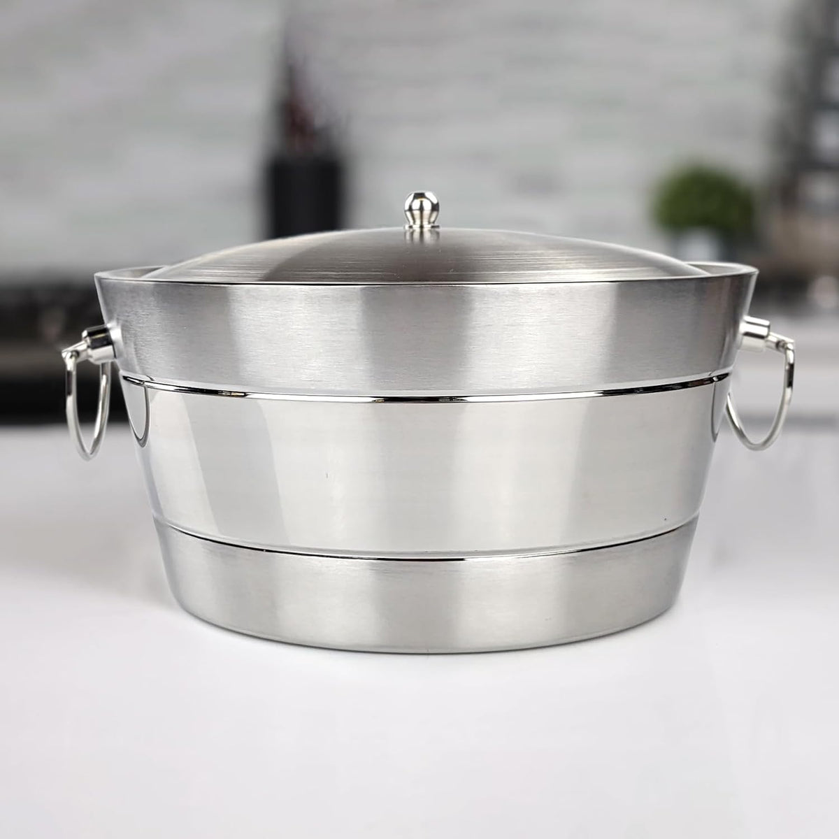 Insulated Stainless Steel Ice Bucket with Lid for Parties, 12Qt Brushed