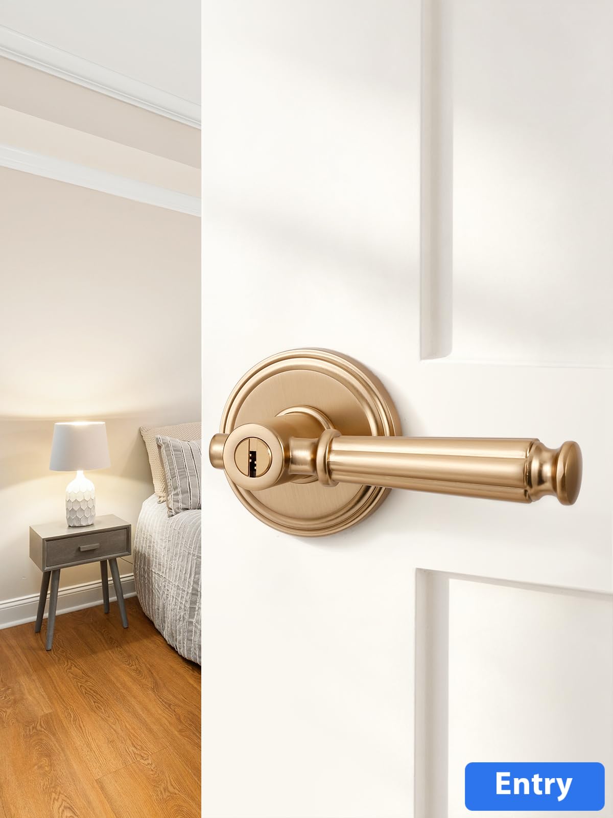 Door Handle Champagne Bronze Keyed Entry Door Lever with Lock, 1 Pack