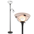 Torchiere Floor Lamp Tiffany Style w/ Side Reading Light, 3-Way Switch Combo Antique Bronze Mother Daughter Floor