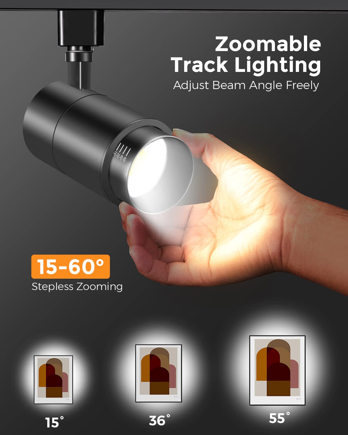 Zoomable 20W LED Track Lighting Heads H Type, Black 6 Pack