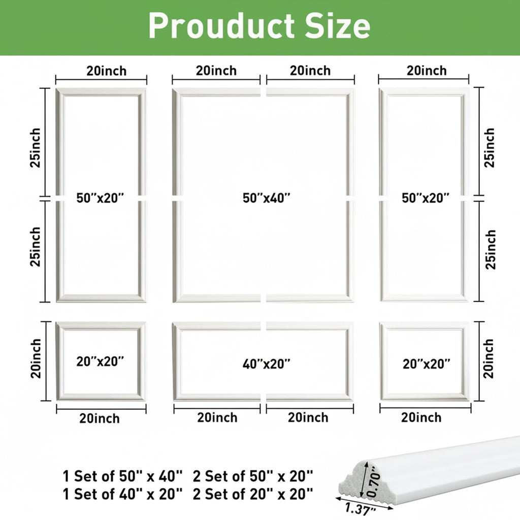 Peel and Stick Wall Molding, 3 Set Pre-Cut & Paintable Wainscoting Panels