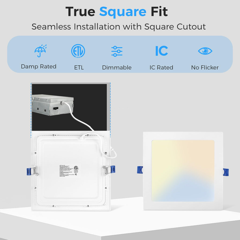 12 Inch Square LED Recessed Lighting, 24W, 5CCT, Ultra-Thin