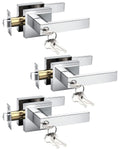 3 Pack Door Knob with Lock and Key Front Doot Handle with Lock Polished Chrome Modern Square Leverset