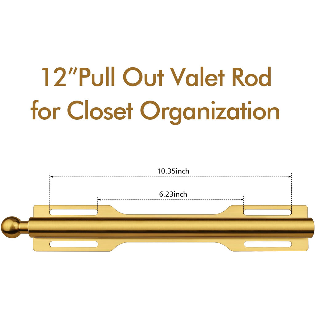 12" Valet Rod for Closet Pull Out (1 Pack, Brushed Gold)