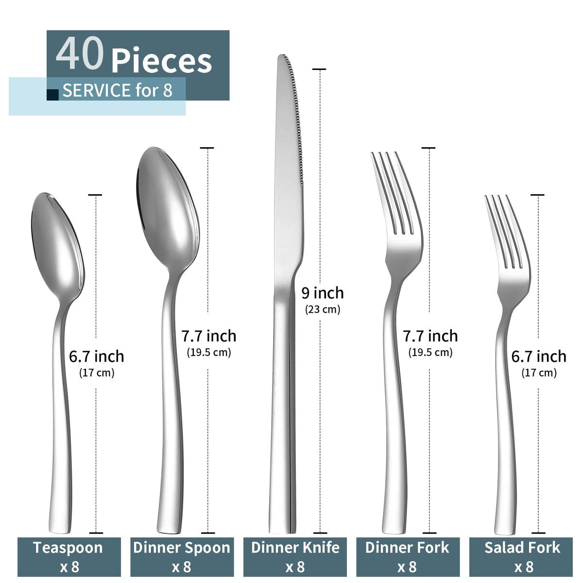 Silverware Set for 8, 40 Pieces Flatware Cutlery Set Stainless Steel