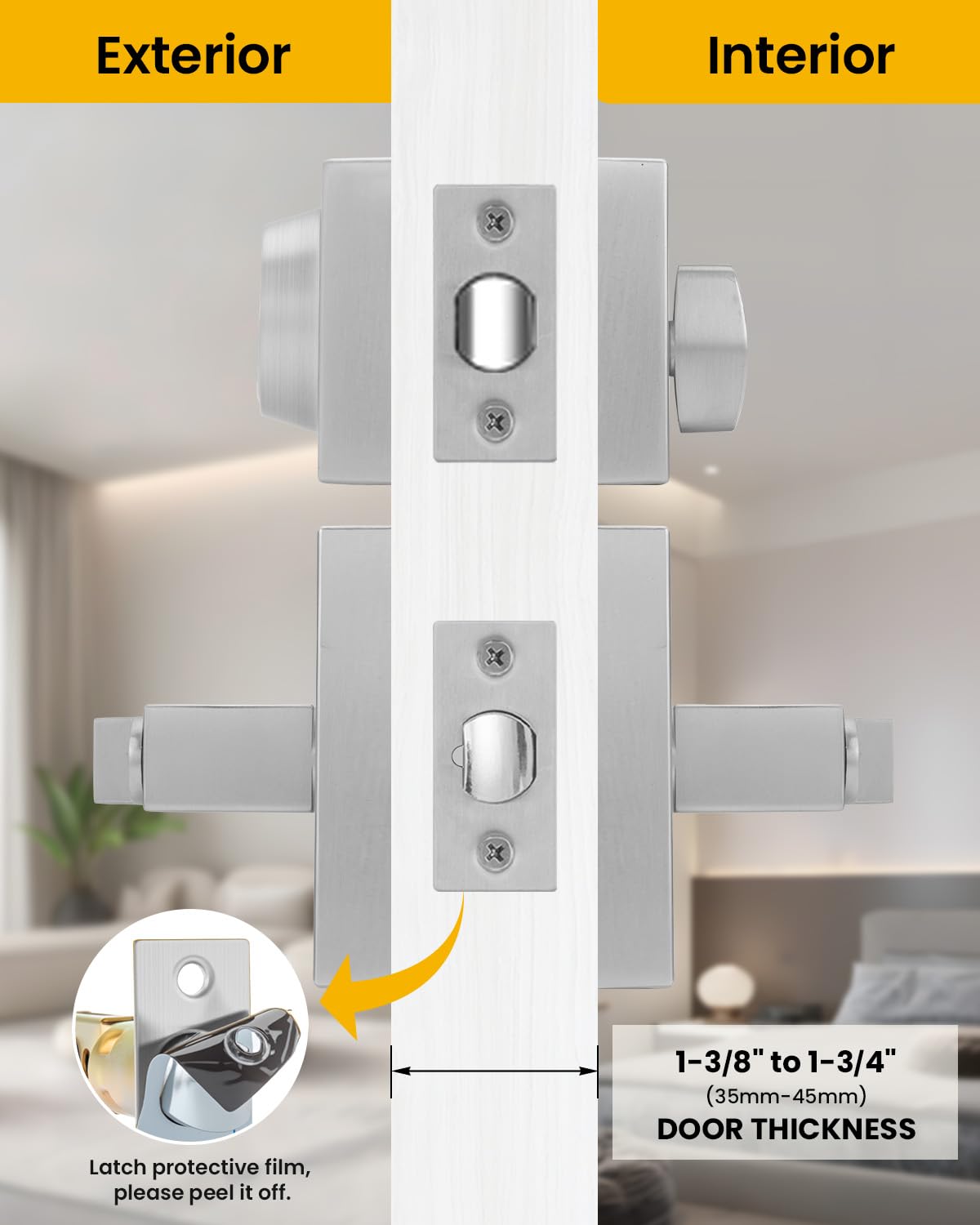 Brushed Nickel Exterior Door Handle with deadbolt 1 Pack