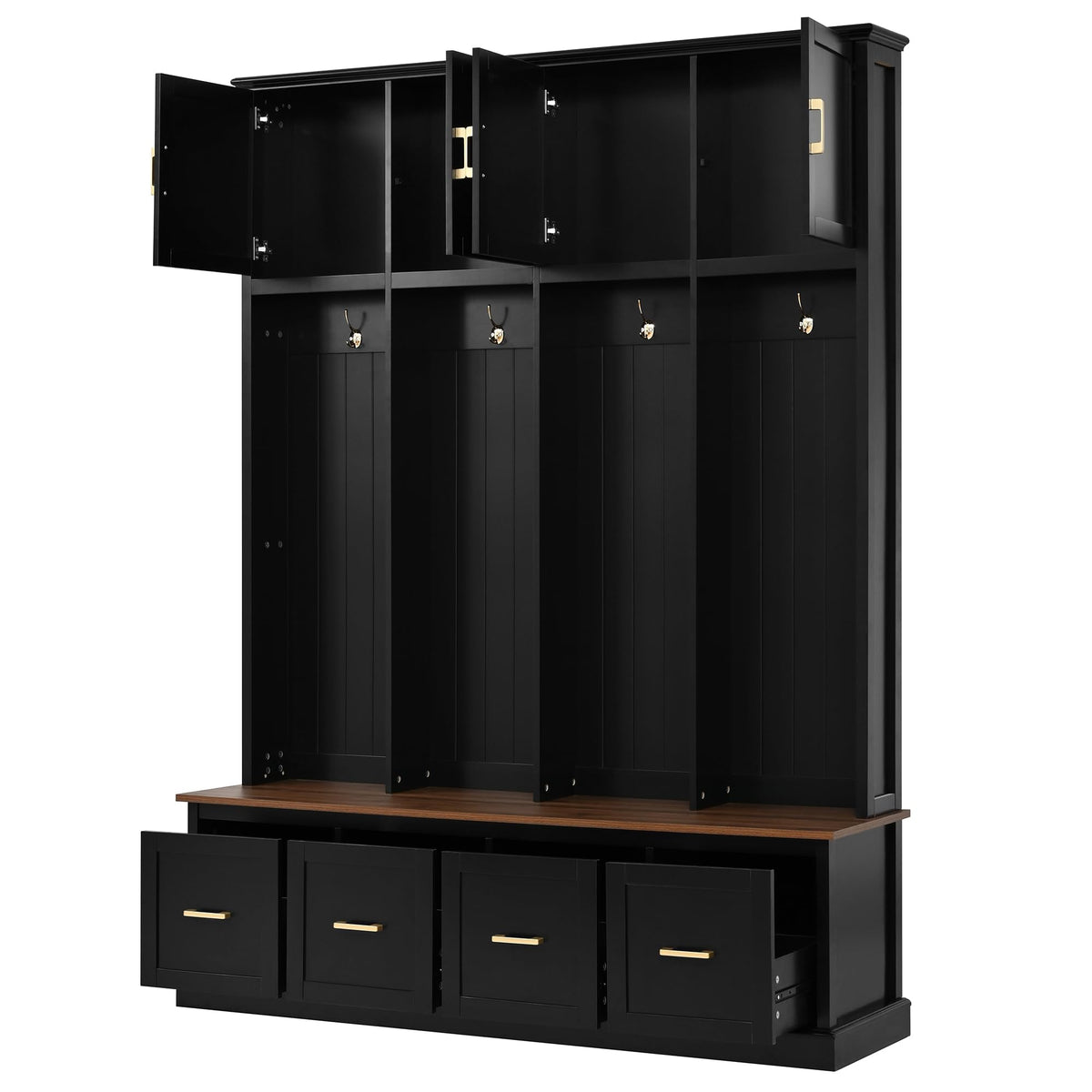 Farmhouse Entryway Hall Tree with Hooks, Cabinets & Drawers