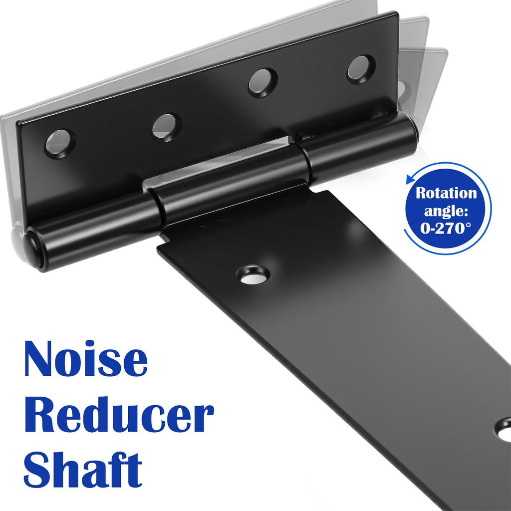 2 Pack 16-Inch Heavy Duty T-Strap Hinges, Black Wrought Iron Gate Hinges with Rust-Resistant Coating, Large 270°