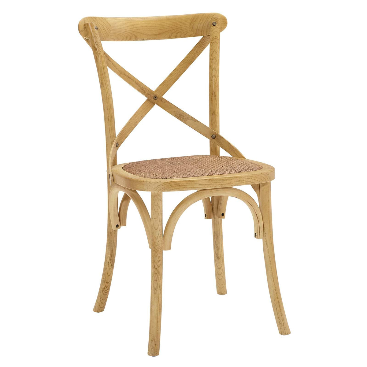 Gear Rustic Modern Farmhouse Elm Wood Rattan Dining Chair in Natural