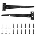 2 Pack 16-Inch Heavy Duty T-Strap Hinges, Black Wrought Iron Gate Hinges with Rust-Resistant Coating, Large 270°