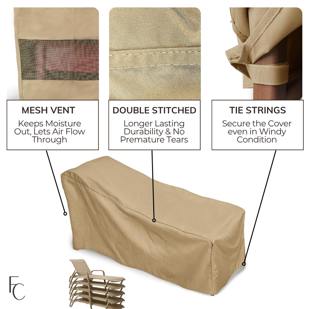 Stacked Outdoor Chaise Cover for 4-8 Loungers, Premium Tight Weave