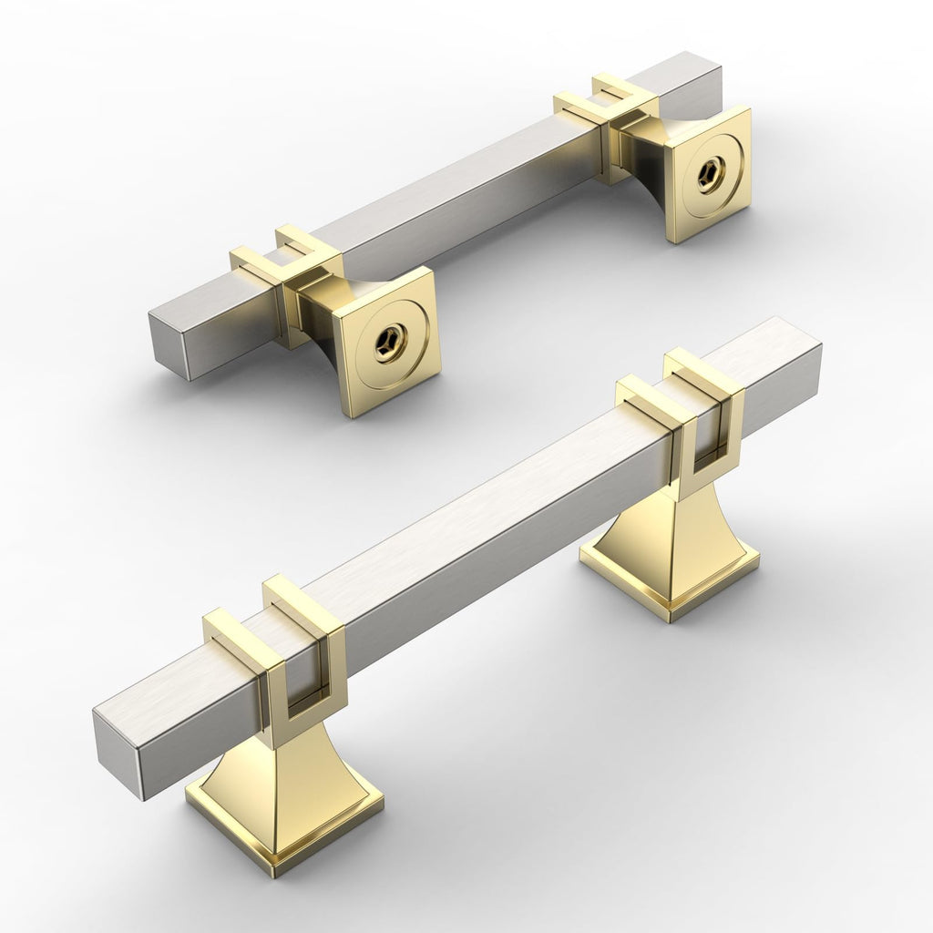 20 Pack Brushed Satin Nickel and Gold Cabinet Pulls 3 Inch(76mm) Hole Center Drawer Pulls Cabinet Hardware Kitchen