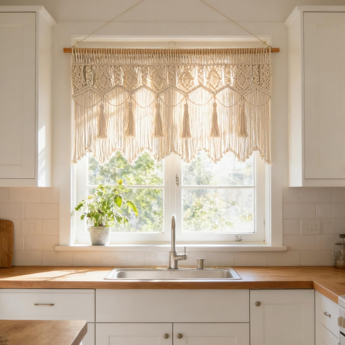 Macrame Wall Hanging Boho Woven Tapestry Valance Window Kitchen Macrame Curtain Door Divider Decoration Bedroom Home