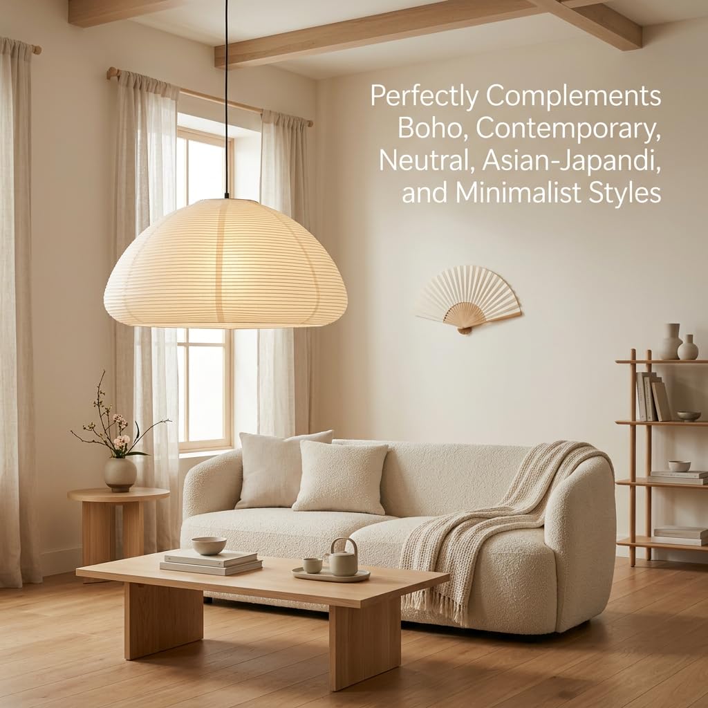 Inspired Noguchi Style Rice Paper Lantern Lamp • Paper Lantern with Light - Ambient Lighting with Rice Paper Lamp Shade, Perfect Decor, Easy