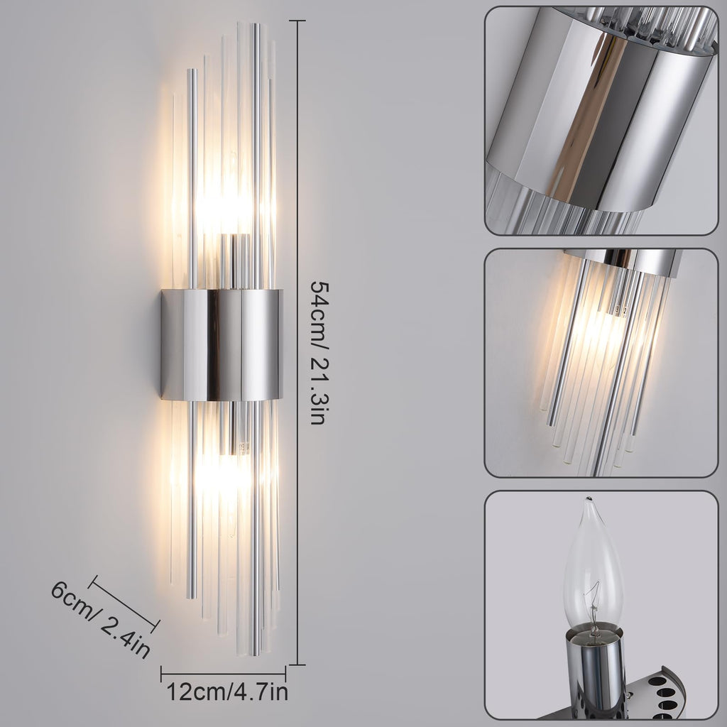 Chrome sconces wall set of 2, silver crystal wall sconces set two, modern wall sconce decoration (set of two)