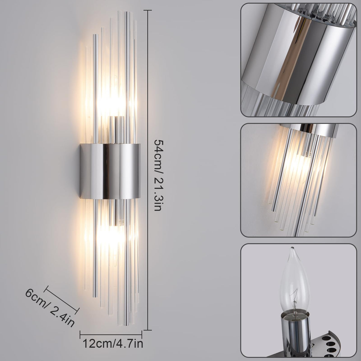 Chrome sconces wall set of 2, silver crystal wall sconces set two, modern wall sconce decoration (set of two)