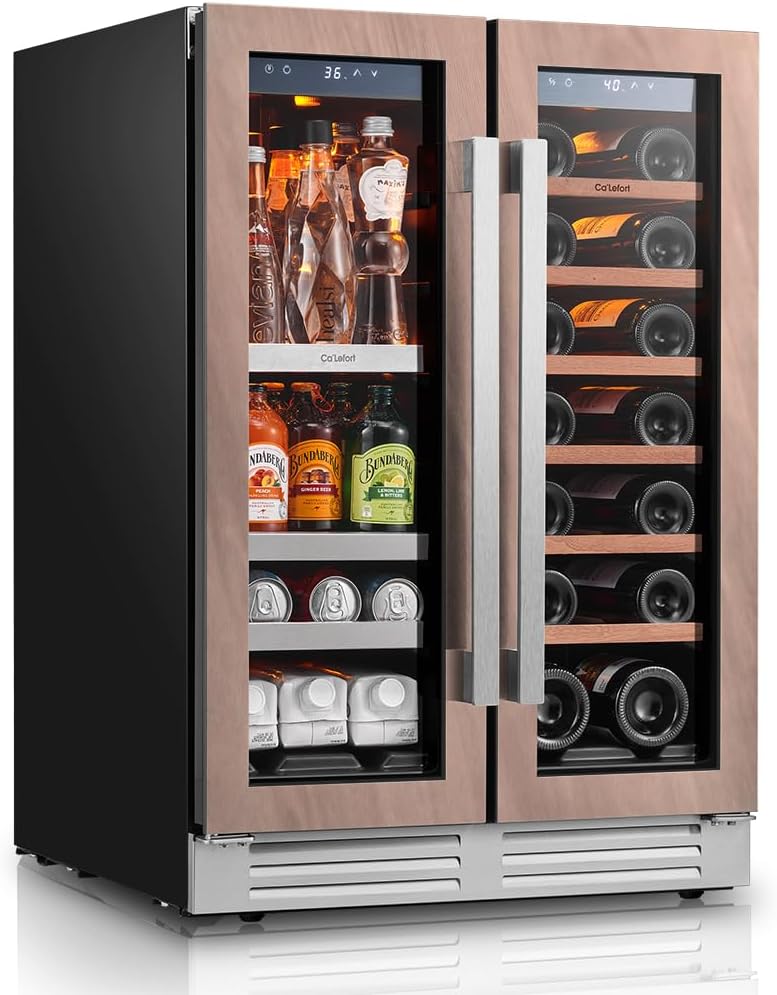 24 Inch Wine and Beverage Refrigerator - Panel Ready Fridge, 60 Can & 20 Bottle Dual Zone Wine Fridge 36-72°F