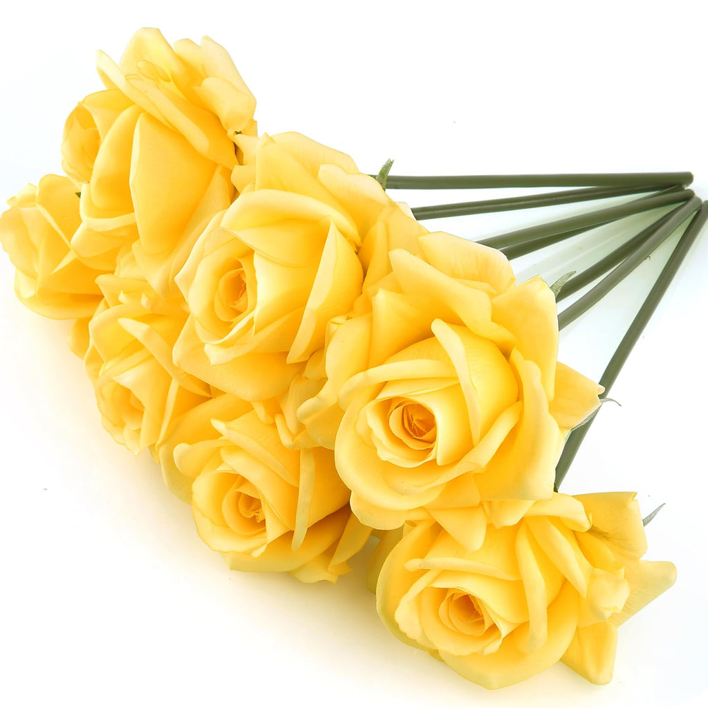 7PCS Fake Artificial Rose Silk Real Touch Yellow 30CM