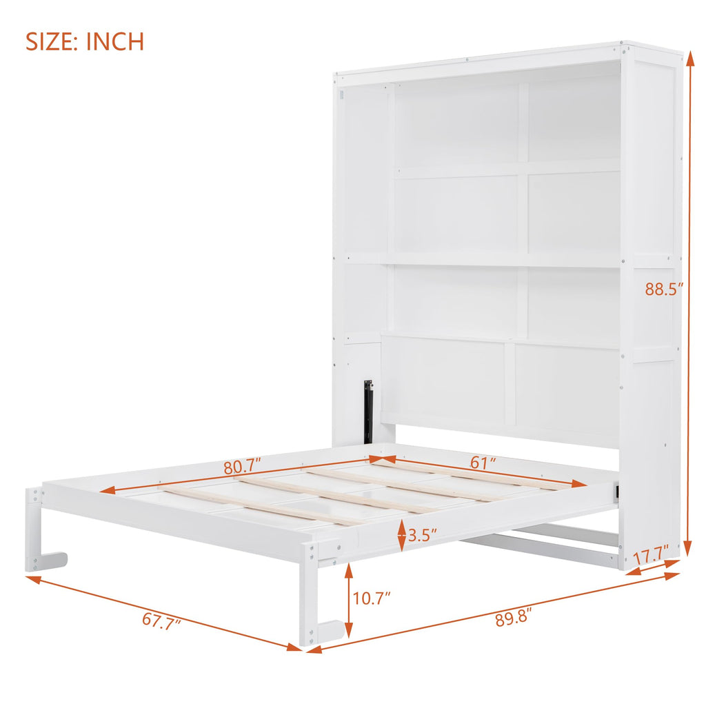 Queen Murphy Bed, Solid Wood Vertical Murphy Wall Bed Cabinet, Space-Saving for Small Spaces Office Guest Room