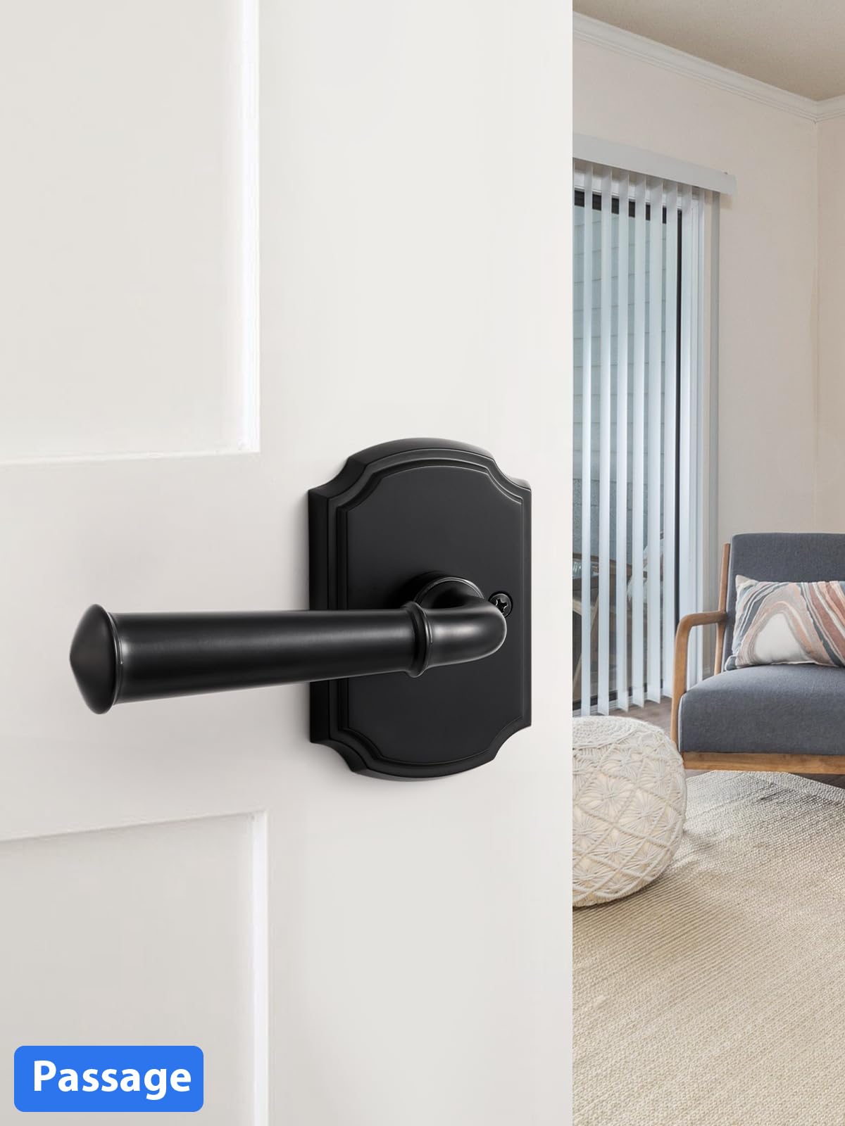 Door Handle Black Passage Door Lever, 1 Pack