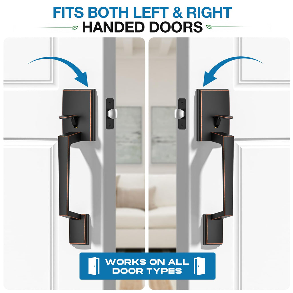 Oil Rubbed Bronze Front Door Handle No Lock with Modern Lever