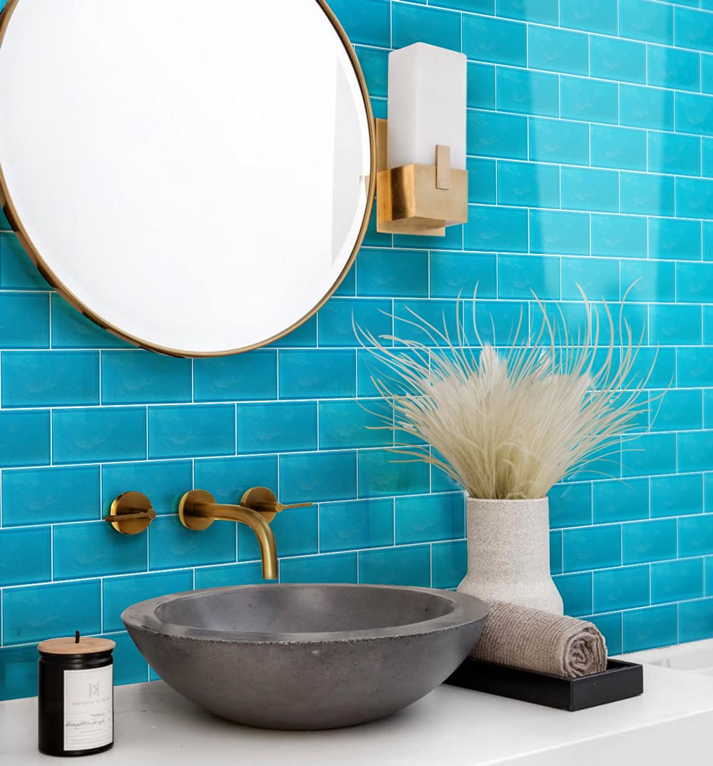 Subway Glass Tile Laguna Blue 3x6 Polished 5 sq ft/case 40-Pack