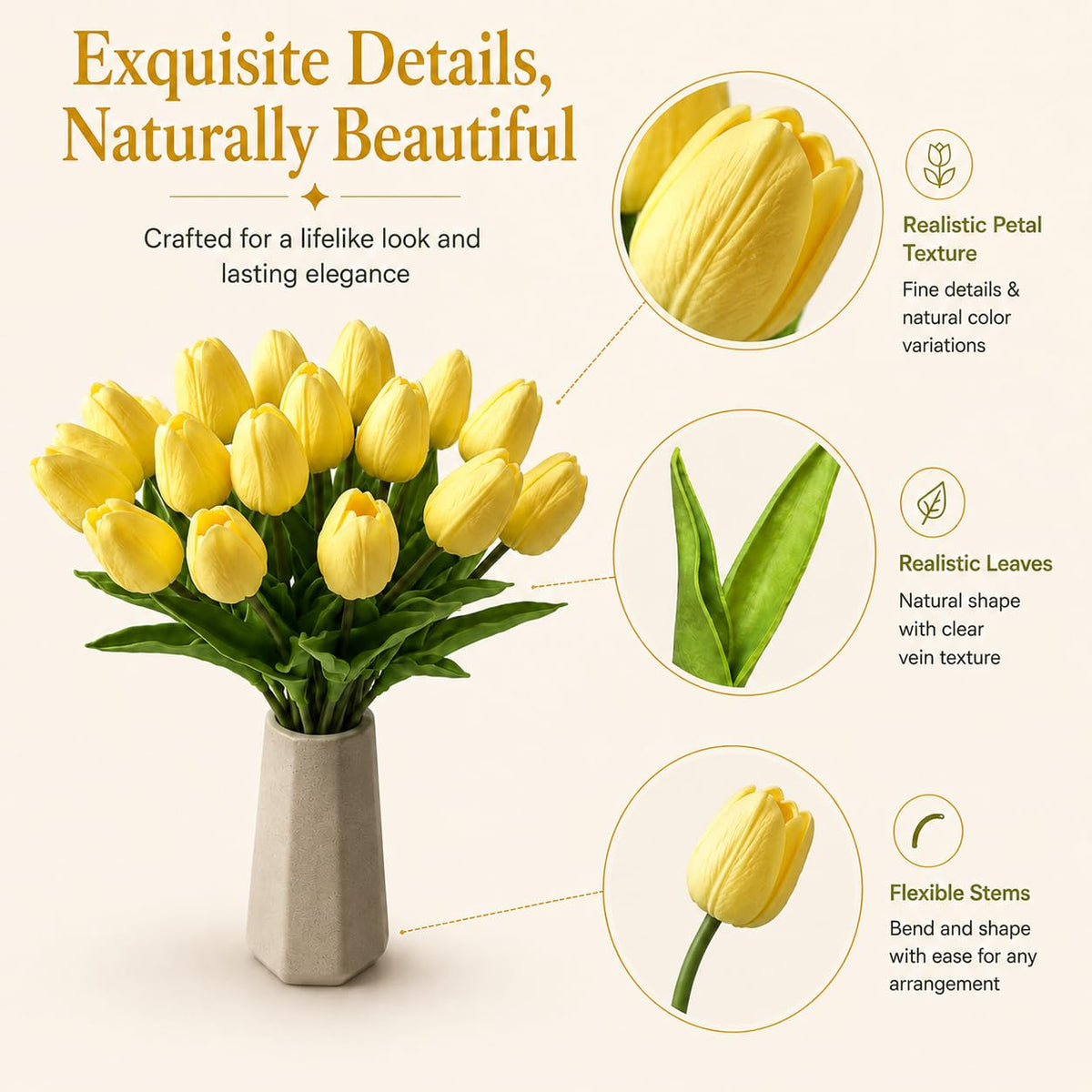 20 Stems Light Yellow Artificial Tulip Flowers Centerpiece
